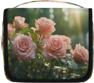 Pinks Roses Hanging Travel Toiletry Bag Kit Makeup Case Cosmetics Organizer Sun Shine Toiletry Bag for Women Make up Accessories Shampoo Body Cream Brushes Set