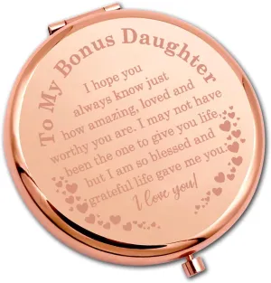 PLITI Bonus Daughter Compact Mirror Form Mom Dad Stepdaughter Gift to My Bonus Daughter Inspirational Pocket Mirror (Bonus Daughter CMrg)
