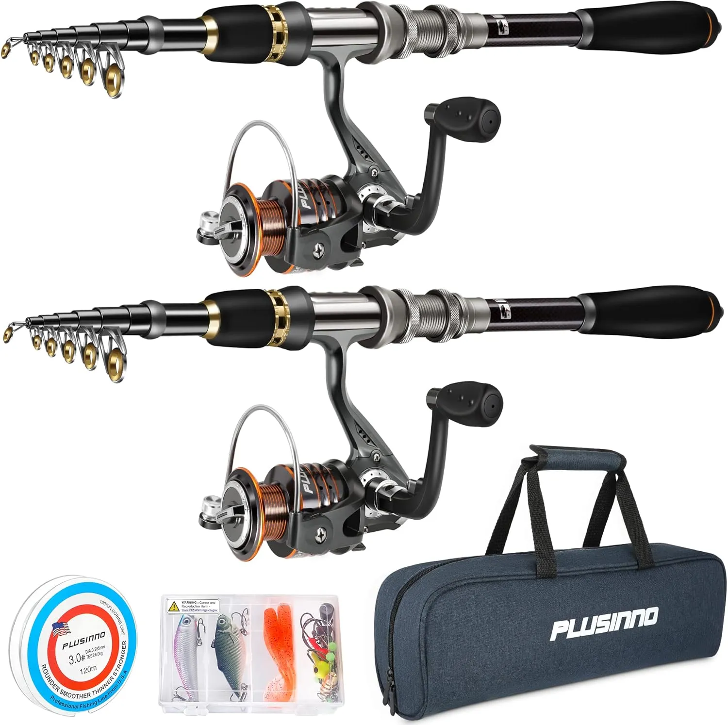PLUSINNO Fishing Rod, Telescopic Fishing Rod and Reel Combo, Collapsible Travel Fishing Pole Rod Starter Kit, Carbon Fiber Fishing Rods and 12  1 Bearings Stainless Steel, Fishing Gifts for Men Adults