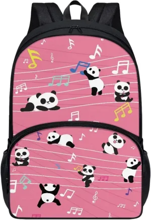 Poceacles Cartoon Panda Pattern 17 Inch School Bookbag for Junior College Students Bag Packs Travel Daypack Shoulder Bag Rucksack Mochila for Camping Hiking
