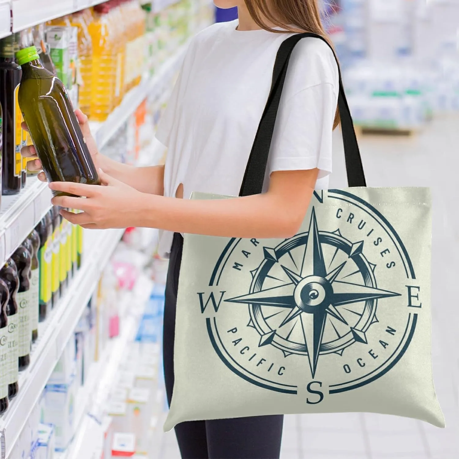 Poeticcity Women Grocery Tote Bag, Canvas Shoulder Bags, Women Handbag for Outdoors