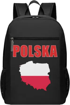 Poland Country Polska Map Casual Backpacks Sports Backpack Large Capacity Travel Rucksack Laptop Daypack with Multi-Pockets Adjustable Strap Work Bag for Hiking