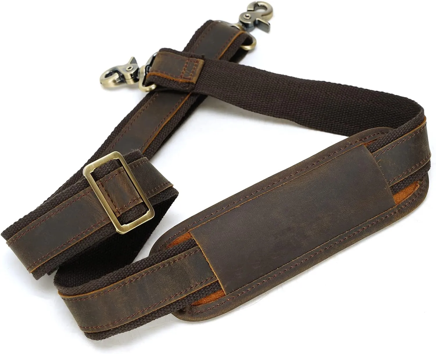 Polare Full Grain Leather Adjustable Replacement Shoulder Strap with Metal Hook for Briefcase Messenger Shoulder Duffel Bag