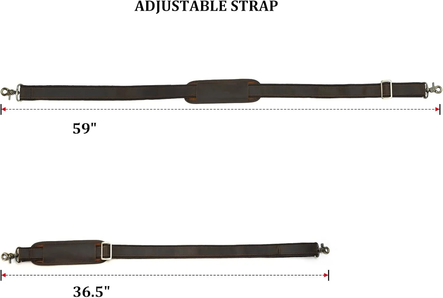 Polare Full Grain Leather Adjustable Replacement Shoulder Strap with Metal Hook for Briefcase Messenger Shoulder Duffel Bag