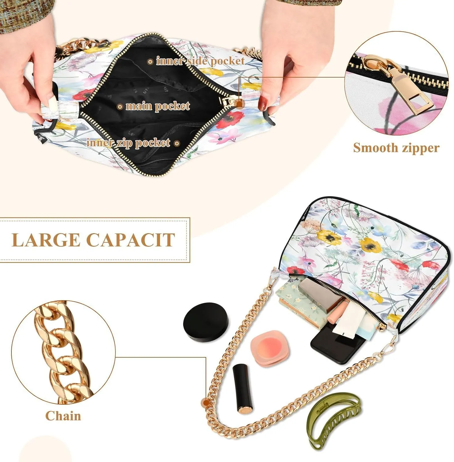 Polyester Shoulder Purses for Women,Fashion Shoulder Bag Purse Womens Crescent Crossbody Bag