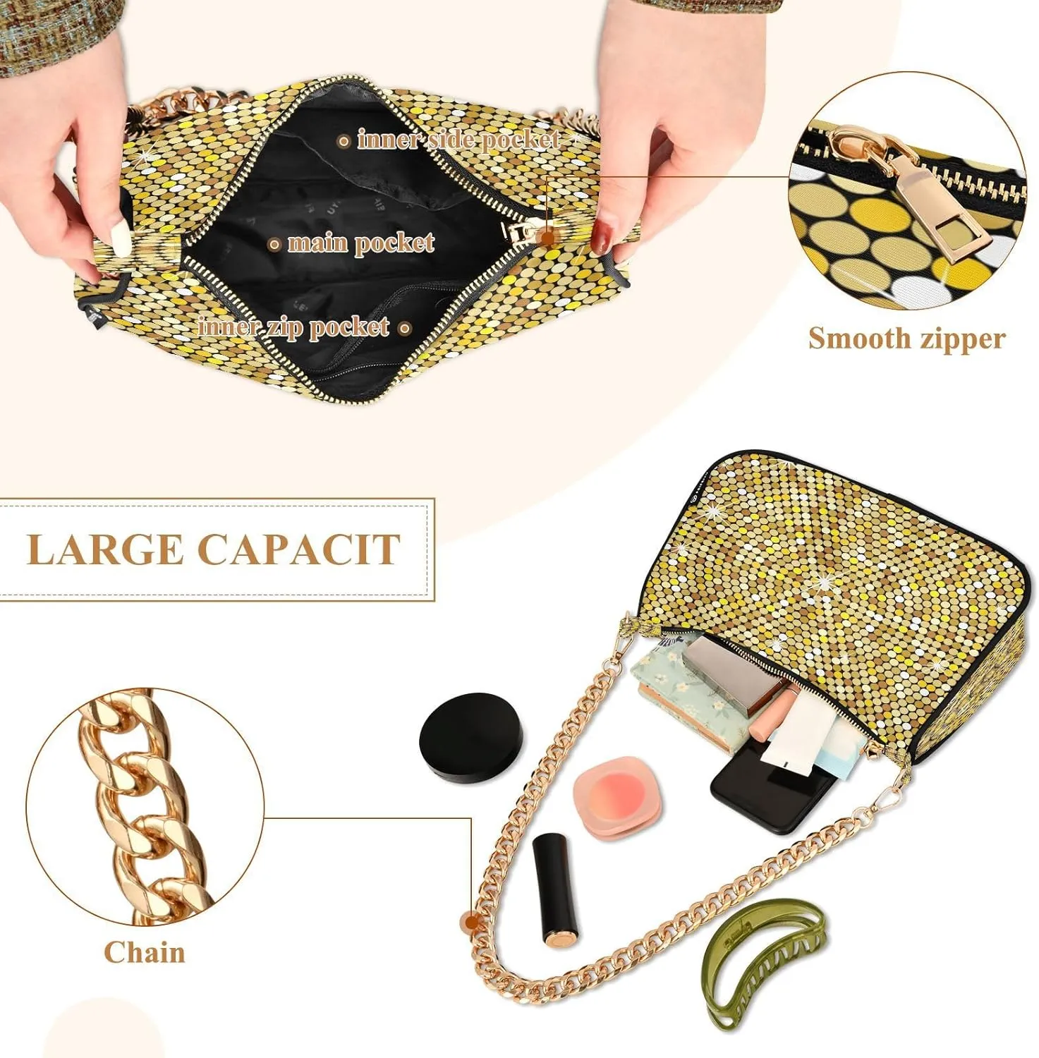 Polyester Shoulder Purses for Women,Fashion Shoulder Bag Purse Womens Crescent Crossbody Bag