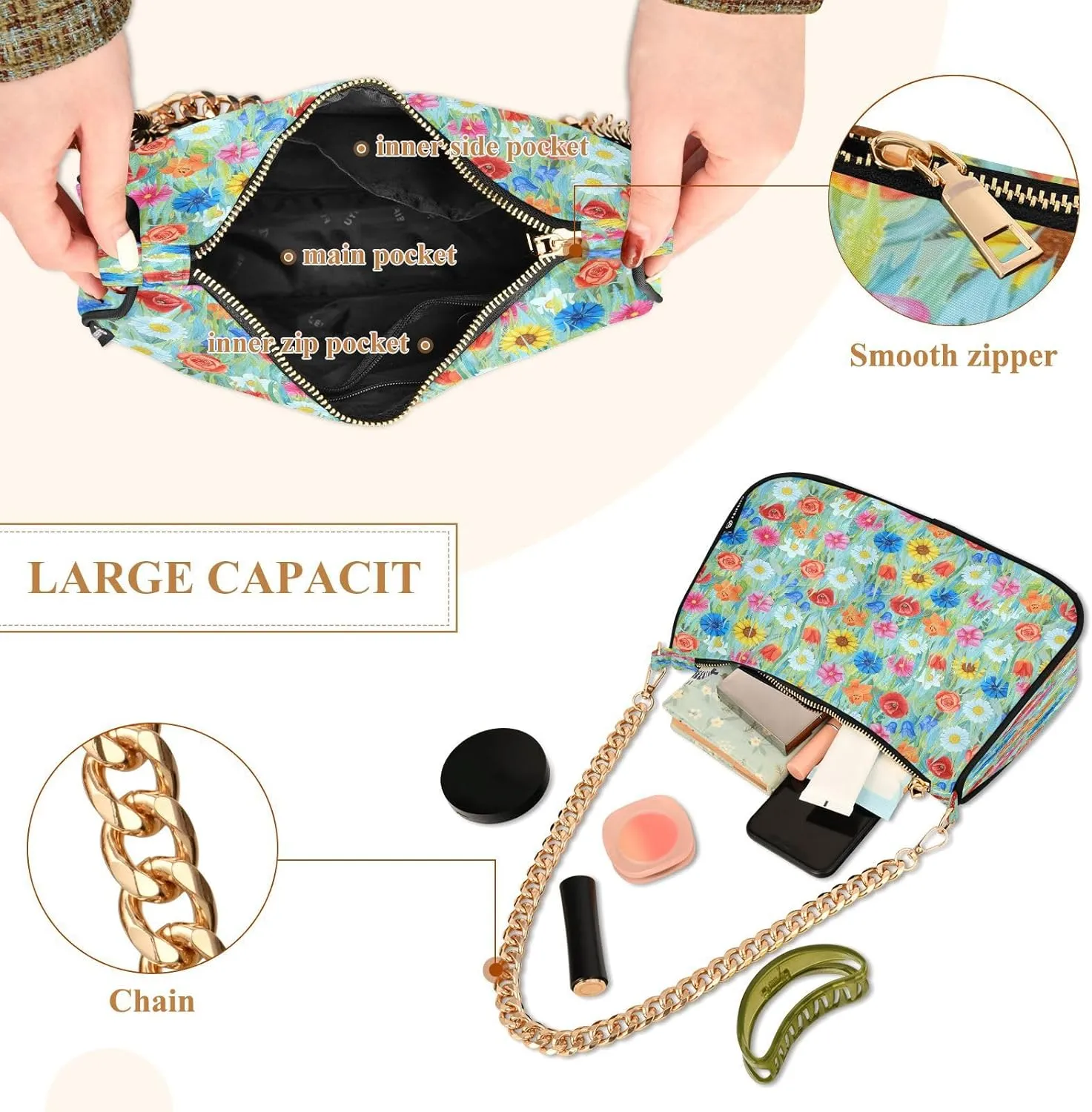 Polyester Shoulder Purses for Women,Fashion Shoulder Bag Purse Womens Crescent Crossbody Bag