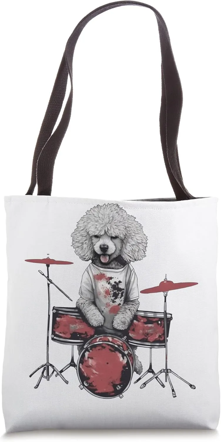 Poodle Dog Drummer Graphic Tote Bag