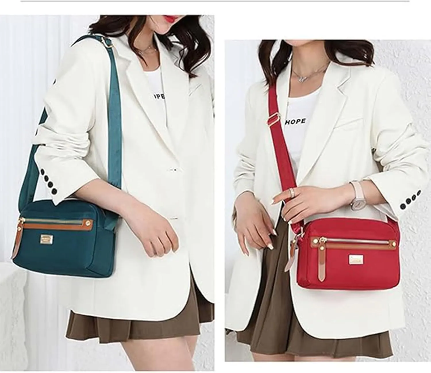 Popularate Nylon Crossbody Bag, Popularate Multi Pockets with Zipper Waterproof Nylon Crossbody Bag