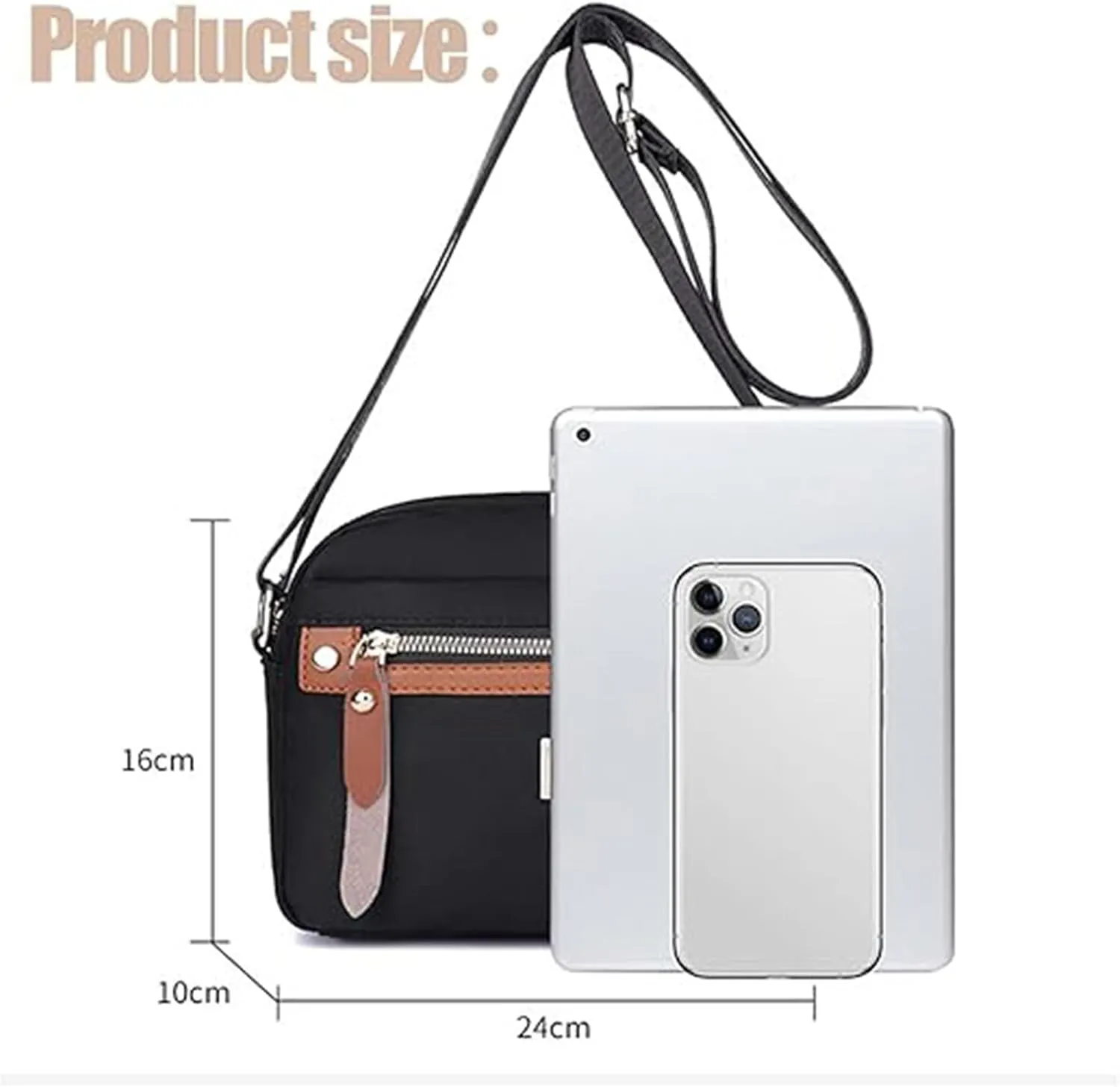 Popularate Nylon Crossbody Bag, Popularate Multi Pockets with Zipper Waterproof Nylon Crossbody Bag