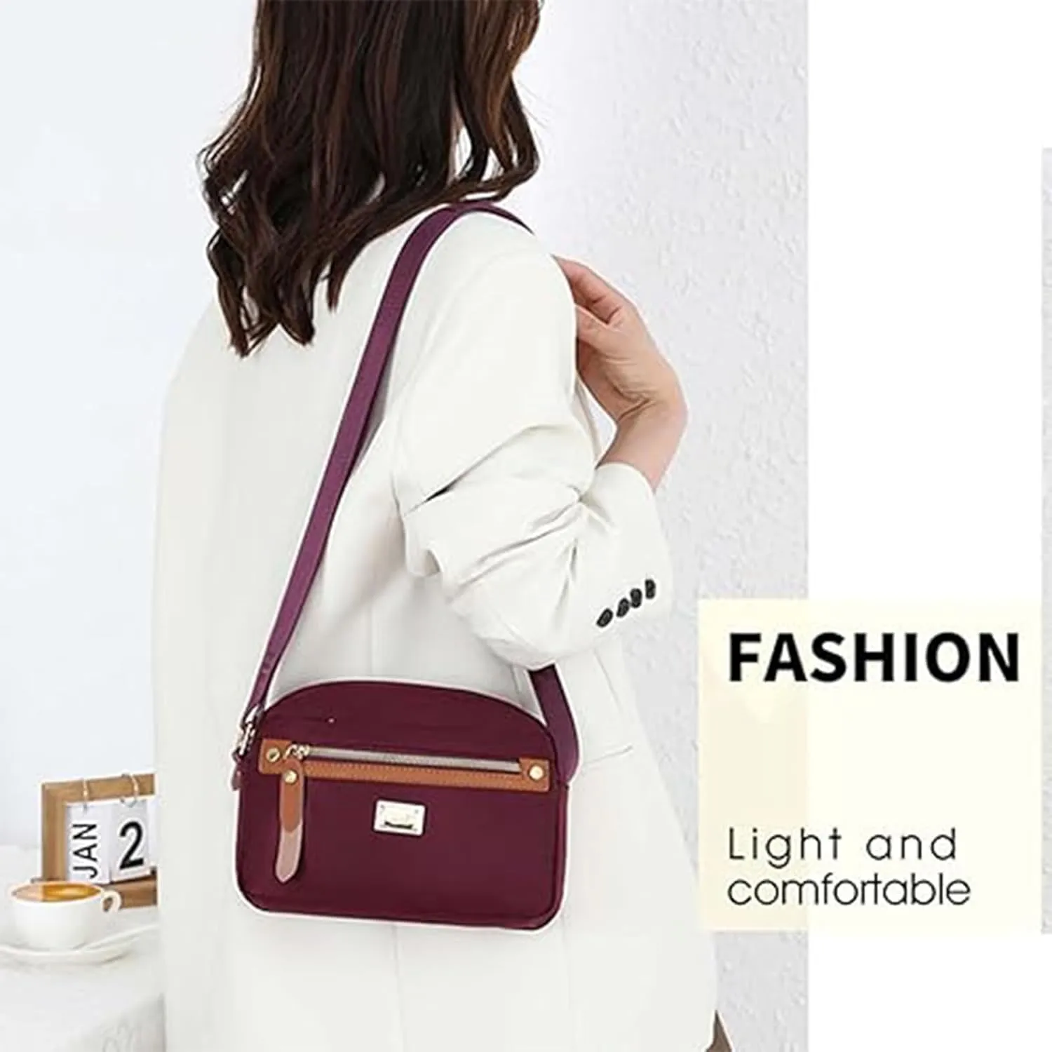 Popularate Nylon Crossbody Bag, Popularate Multi Pockets with Zipper Waterproof Nylon Crossbody Bag