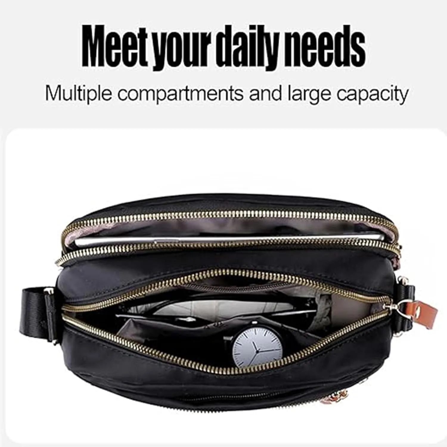 Popularate Nylon Crossbody Bag, Popularate Multi Pockets with Zipper Waterproof Nylon Crossbody Bag