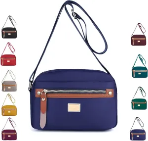 Popularate Nylon Crossbody Bag, Popularate Multi Pockets with Zipper Waterproof Nylon Crossbody Bag