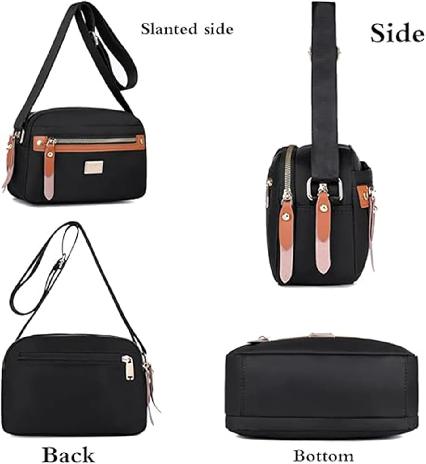 Popularate Nylon Crossbody Bag, Popularate Multi Pockets with Zipper Waterproof Nylon Crossbody Bag