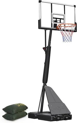 Portable Basketball Hoop, 10FT Adjustable Height, Outdoor Basketball Hoop & Goals, 44 Inch Shatterproof PC Backboard Fillable Base with 2 Wheels & Sand Bags for Adults in Backyard Driveway