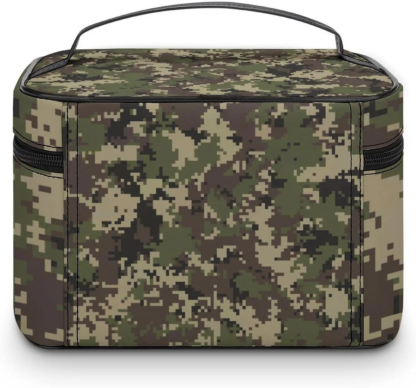 Portable Cosmetic Bag for Women, Large Travel Makeup Bag with Brush Holder, Green Camo Army Solider Camouflage Waterproof Toiletry Organizer Case