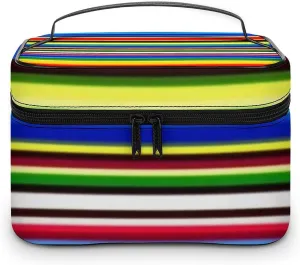 Portable Large Makeup Organizer Case for Women, Mexican Blanket Stripes Toiletry Brushes Storage Bag Travel Cosmetic Accessories