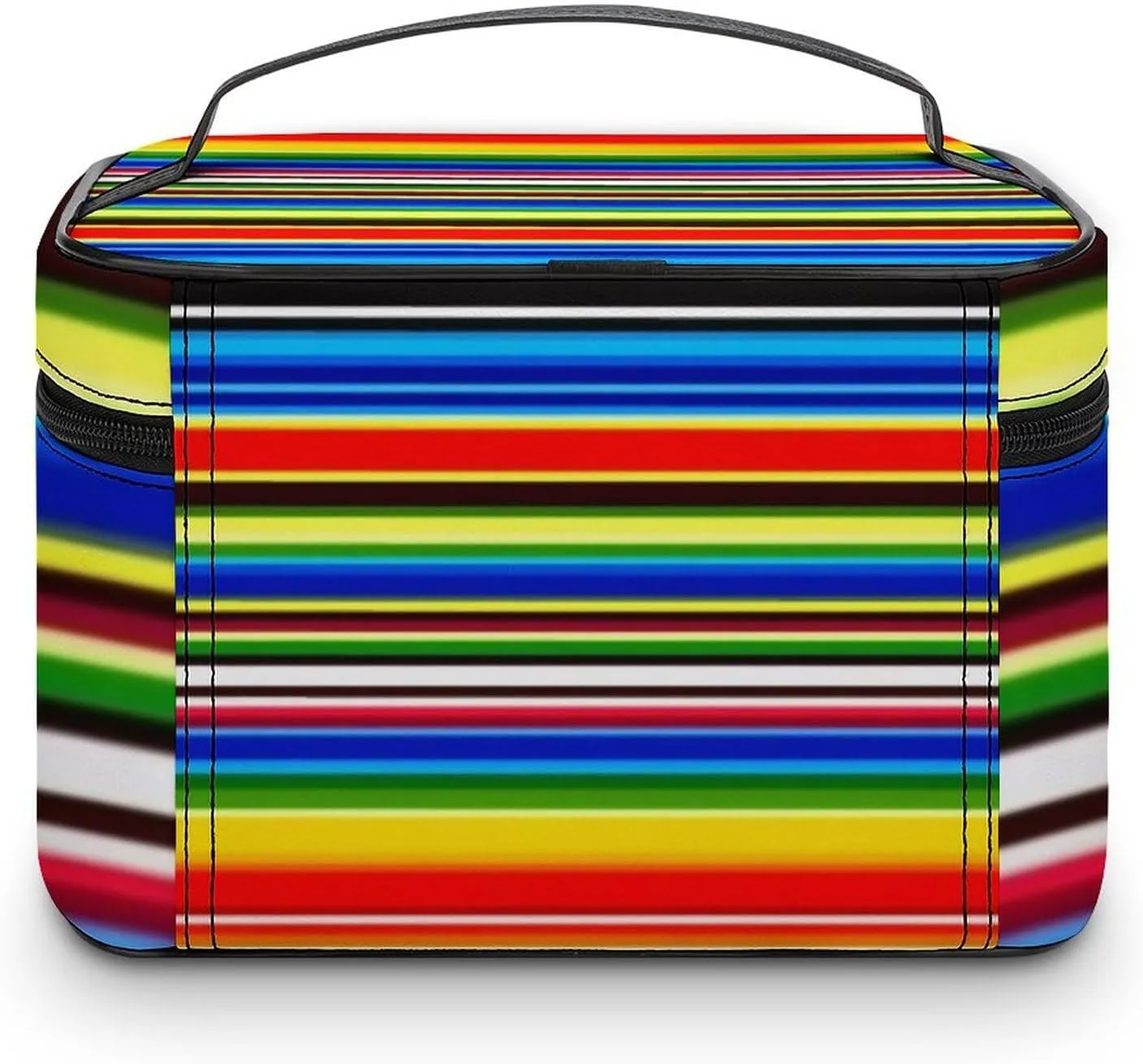 Portable Large Makeup Organizer Case for Women, Mexican Blanket Stripes Toiletry Brushes Storage Bag Travel Cosmetic Accessories