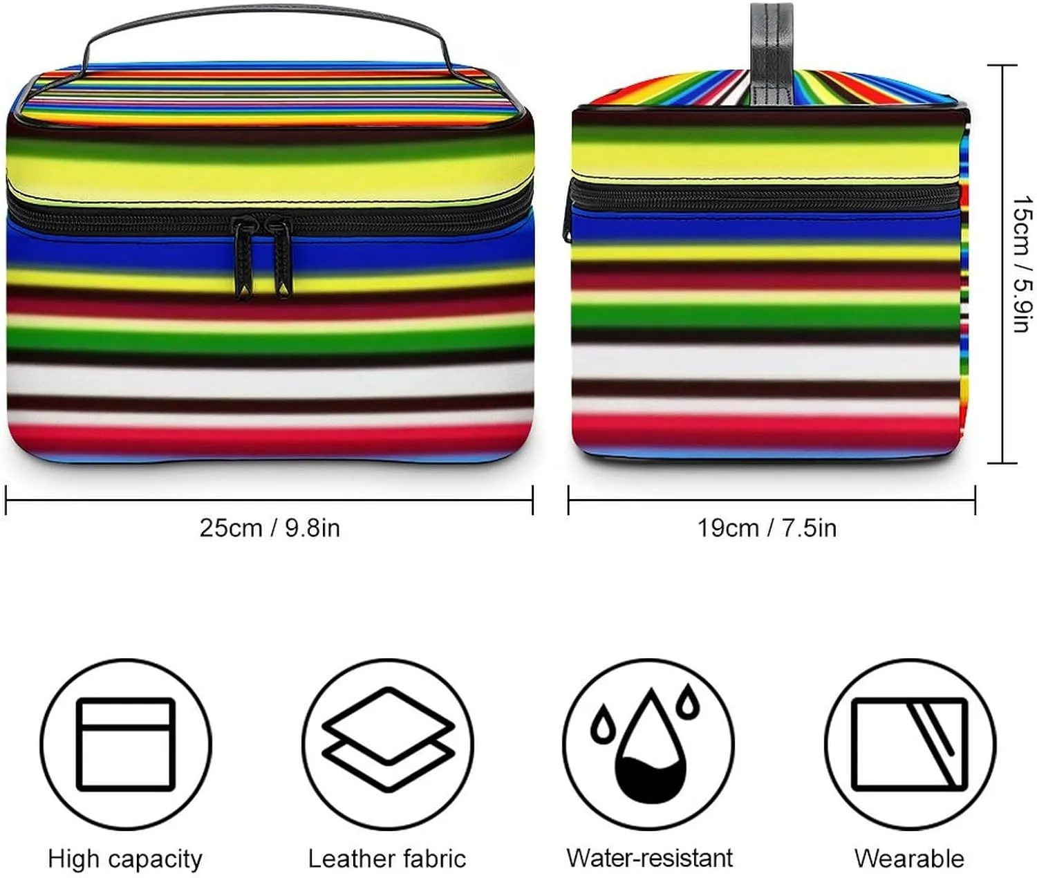 Portable Large Makeup Organizer Case for Women, Mexican Blanket Stripes Toiletry Brushes Storage Bag Travel Cosmetic Accessories