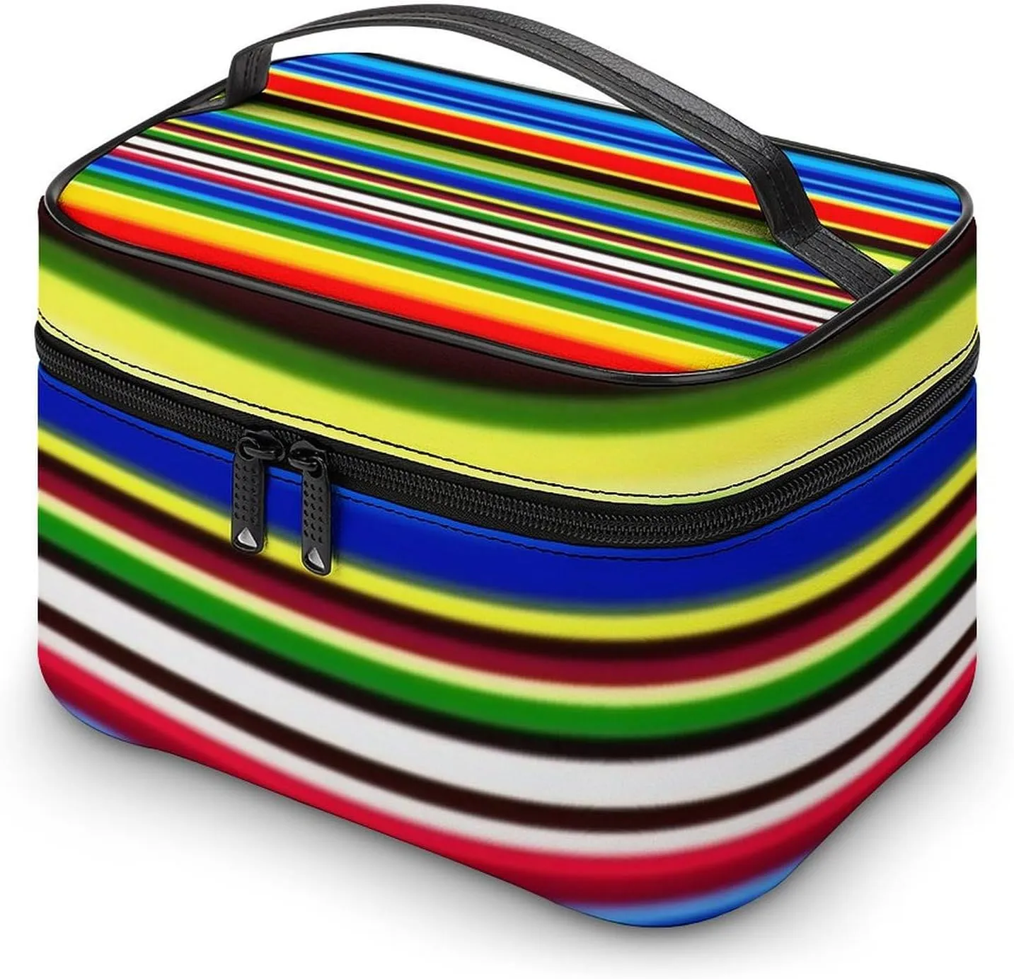 Portable Large Makeup Organizer Case for Women, Mexican Blanket Stripes Toiletry Brushes Storage Bag Travel Cosmetic Accessories