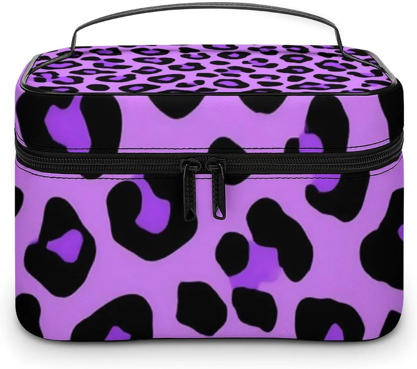 Portable Large Makeup Organizer Case for Women, Purple Cheetah Leopard Print Toiletry Brushes Storage Bag Travel Cosmetic Accessories
