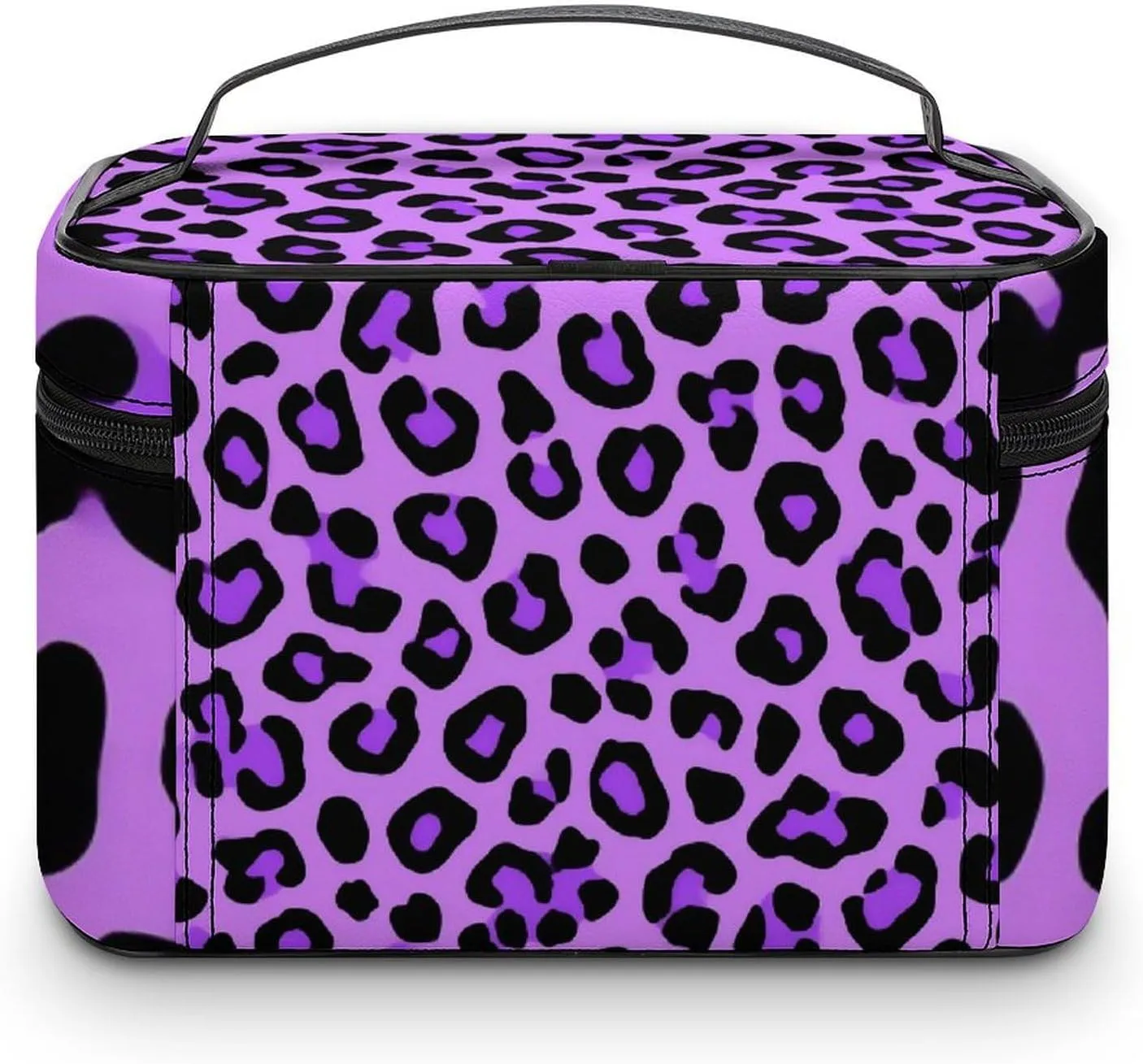 Portable Large Makeup Organizer Case for Women, Purple Cheetah Leopard Print Toiletry Brushes Storage Bag Travel Cosmetic Accessories