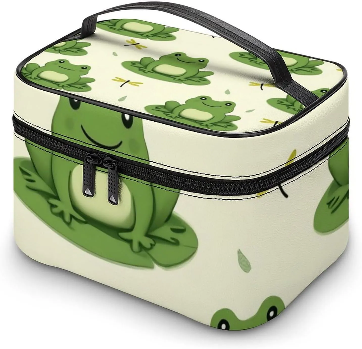 Portable Makeup Bag for Women, Travel Large Cosmetics Toiletry Storage Bag Cute Frog Animal Green Frogs Makeup Organizer Case with Handle