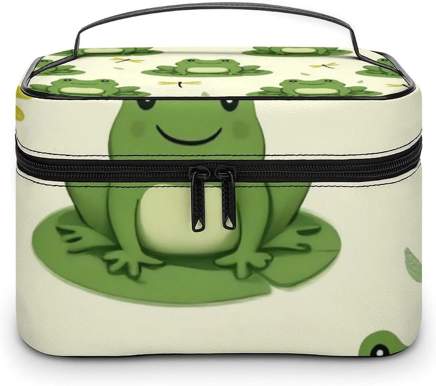 Portable Makeup Bag for Women, Travel Large Cosmetics Toiletry Storage Bag Cute Frog Animal Green Frogs Makeup Organizer Case with Handle