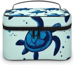 Portable Travel Makeup Bag for Women, Waterproof Toiletry Pouch Ocean Animal Turquoise Blue Sea Turtles Cosmetic Organizer Storage Case with Handle