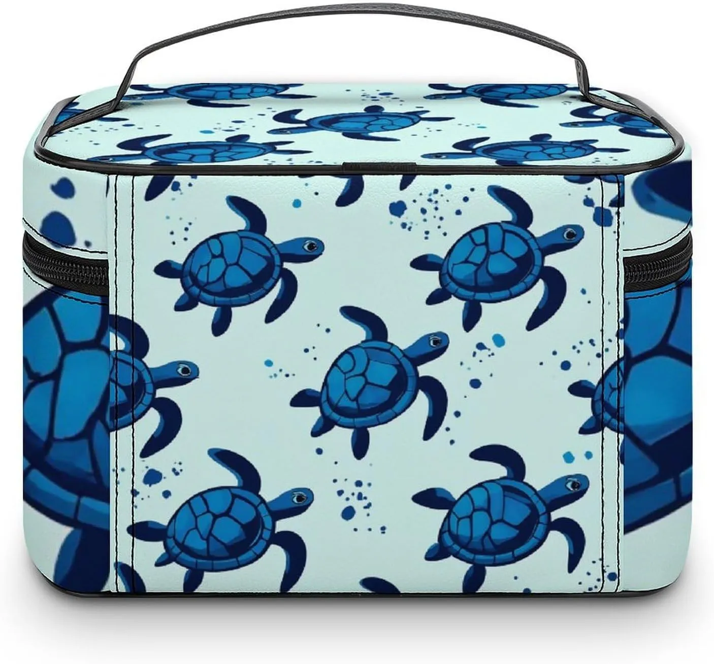 Portable Travel Makeup Bag for Women, Waterproof Toiletry Pouch Ocean Animal Turquoise Blue Sea Turtles Cosmetic Organizer Storage Case with Handle