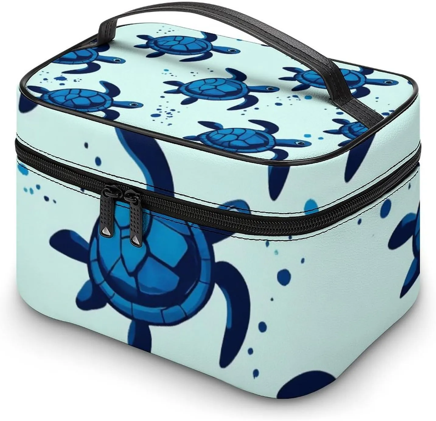 Portable Travel Makeup Bag for Women, Waterproof Toiletry Pouch Ocean Animal Turquoise Blue Sea Turtles Cosmetic Organizer Storage Case with Handle