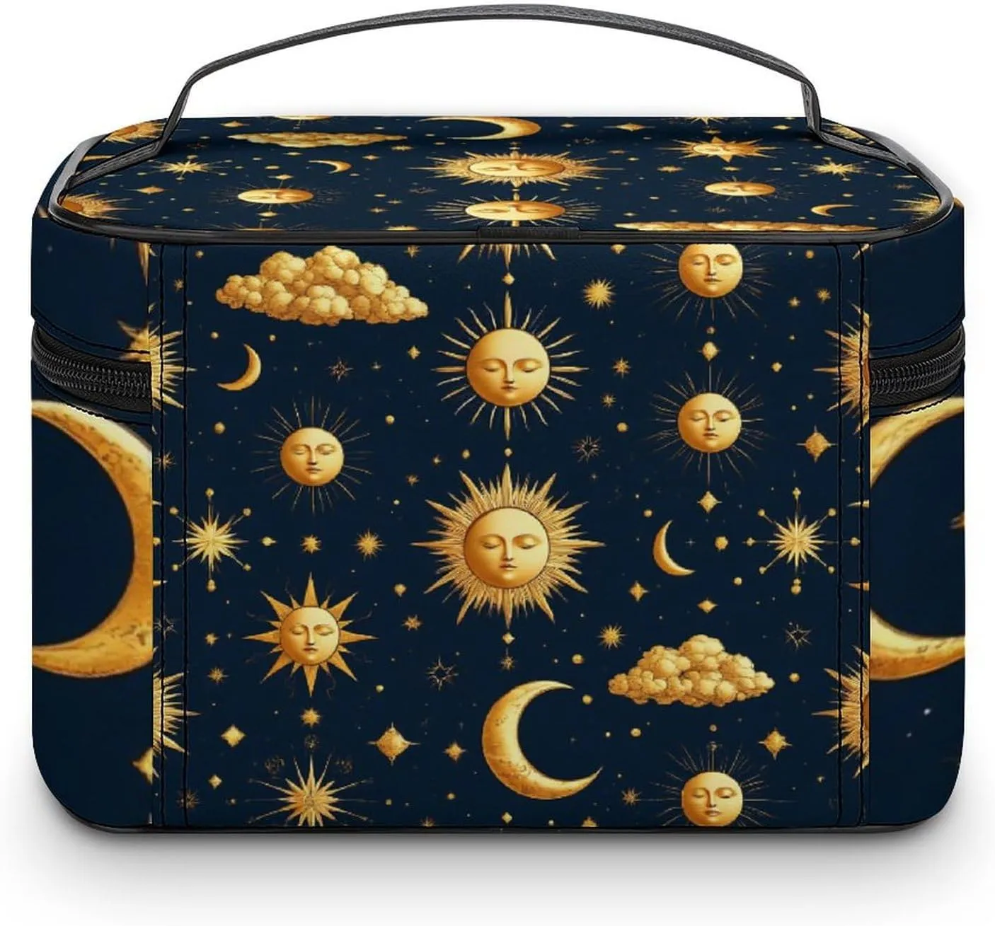 Portable Travel Makeup Bag for Women, Waterproof Toiletry Pouch Sun Moon Boho Astrology Cosmetic Organizer Storage Case with Handle