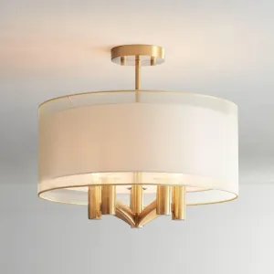 Possini Euro Design Caliari Modern Close to Ceiling Light Semi Flush Mount Fixture 18" Wide 5-Light Warm Brass Gold Double Drum Shades for Bedroom Hallway Living Room Dining Room Bathroom Kitchen