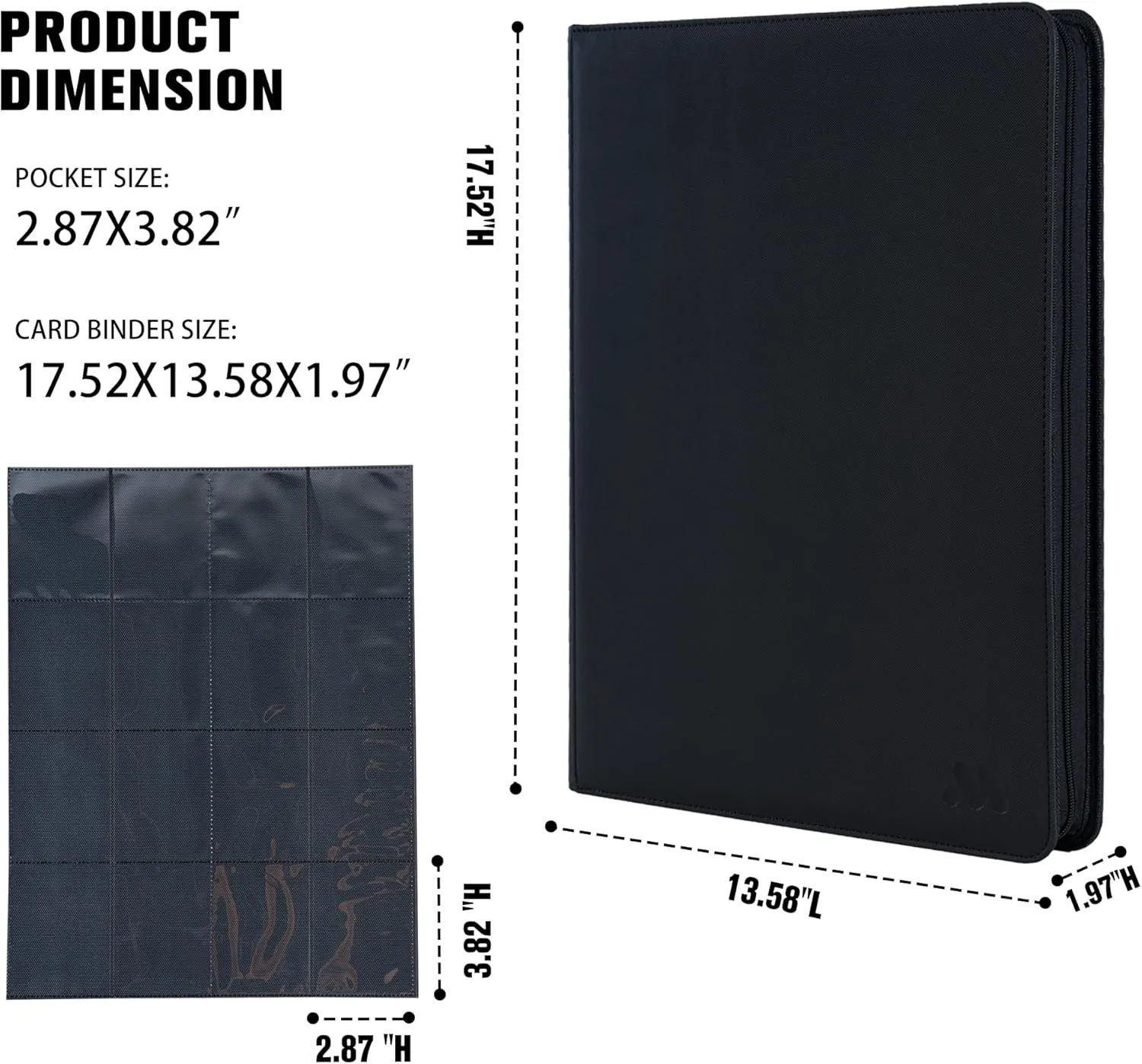 Premium 1000  Pockets Card Binder,16 Pockets Trading Card Binder Ringless Side Loading Trading Card Album Folder for TCG -Black