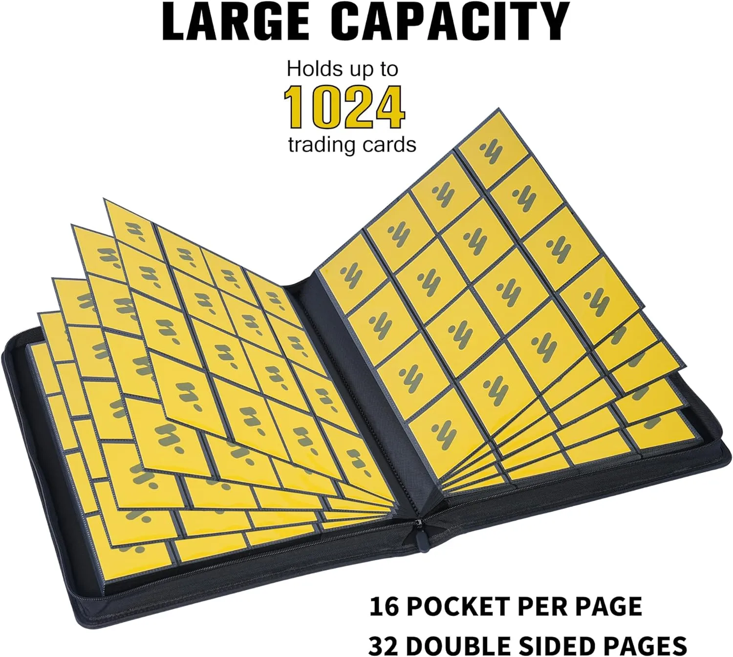 Premium 1000  Pockets Card Binder,16 Pockets Trading Card Binder Ringless Side Loading Trading Card Album Folder for TCG -Black