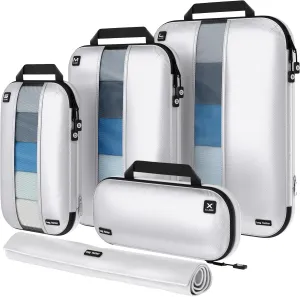 Premium Ultralight Compression Packing Cubes for Travel - Bag Factor Luggage Organizer Set (White - 5 Set)