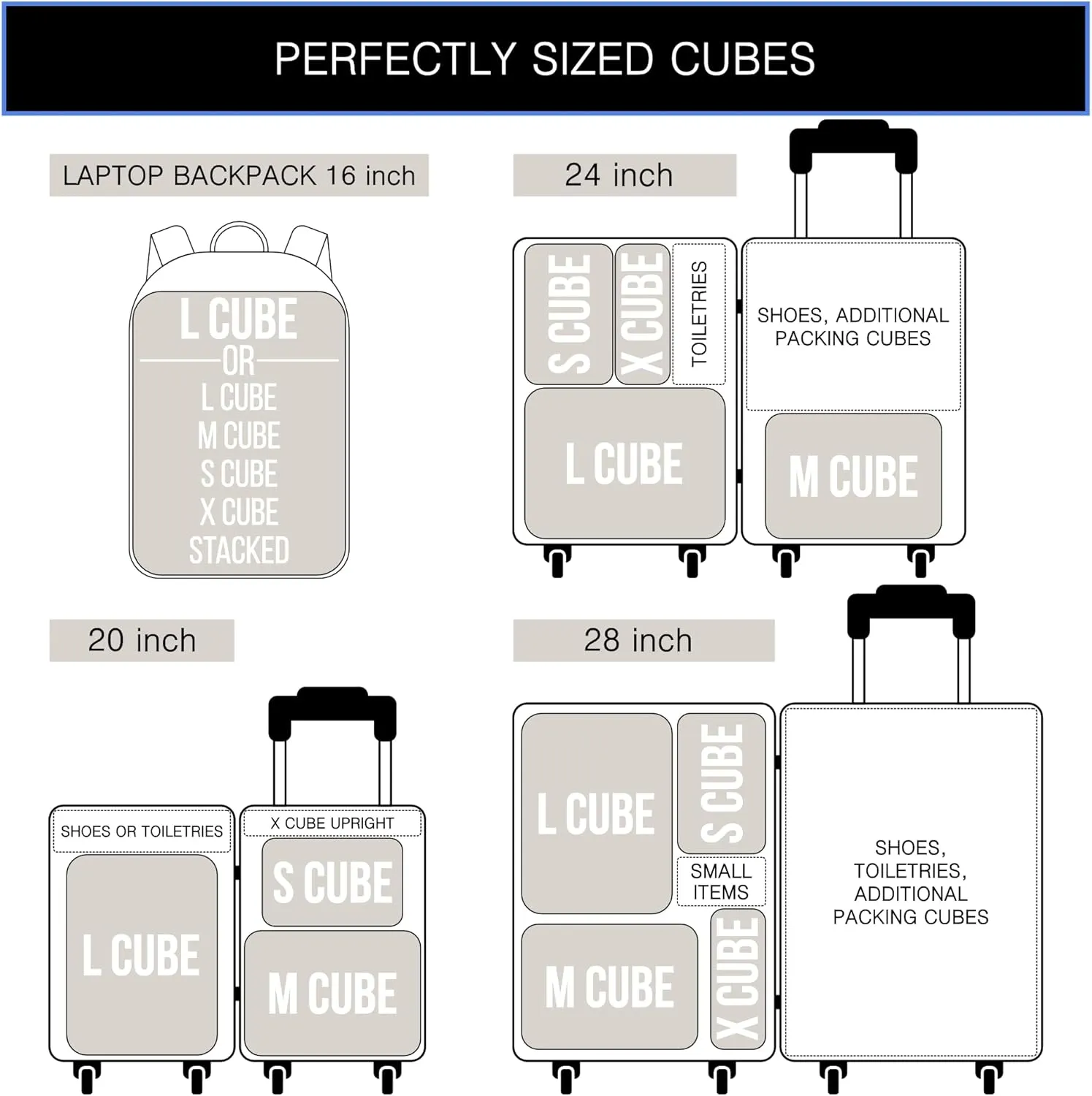 Premium Ultralight Compression Packing Cubes for Travel - Bag Factor Luggage Organizer Set (White - 5 Set)