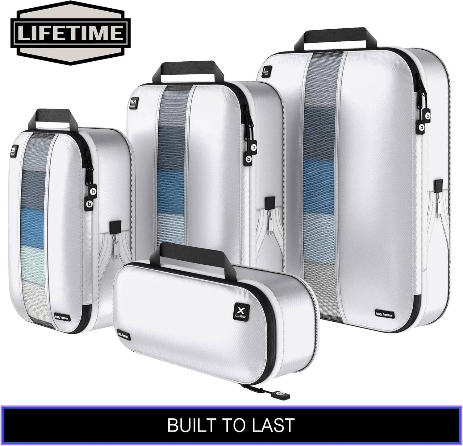 Premium Ultralight Compression Packing Cubes for Travel - Bag Factor Luggage Organizer Set (White - 5 Set)