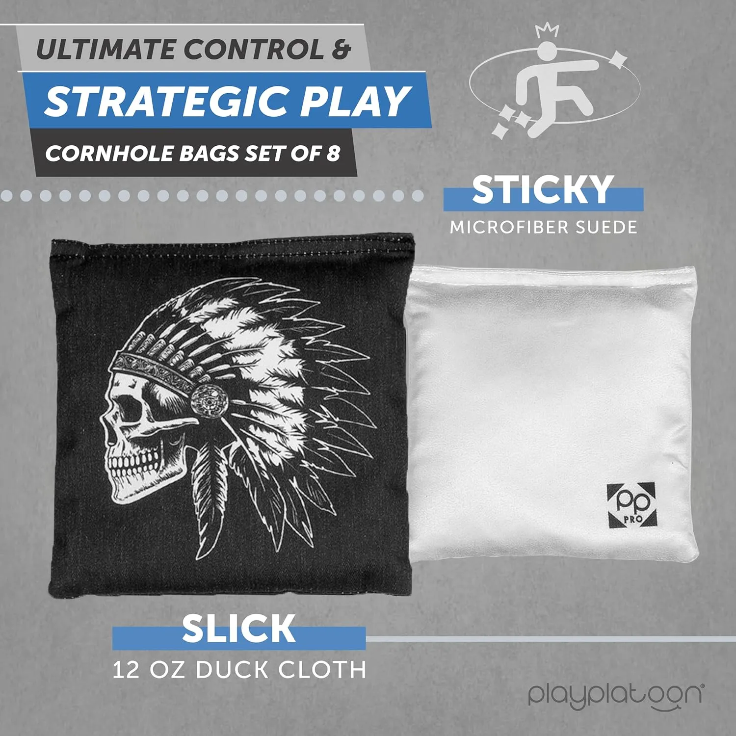 Professional Cornhole Bags - Set of 8 Regulation All Weather Double Sided - Sticky Side/Slick Side Bean Bags for Pro Corn Hole Game