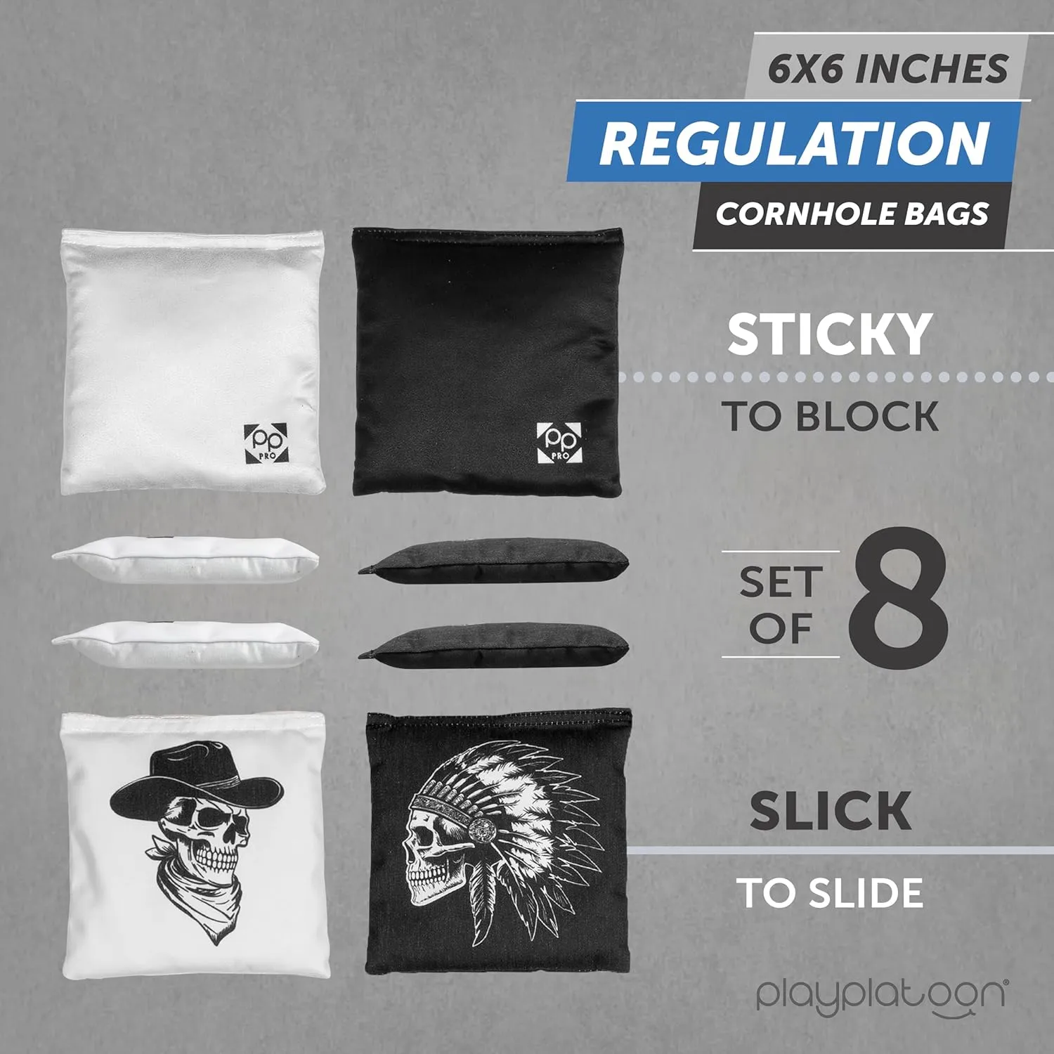 Professional Cornhole Bags - Set of 8 Regulation All Weather Double Sided - Sticky Side/Slick Side Bean Bags for Pro Corn Hole Game