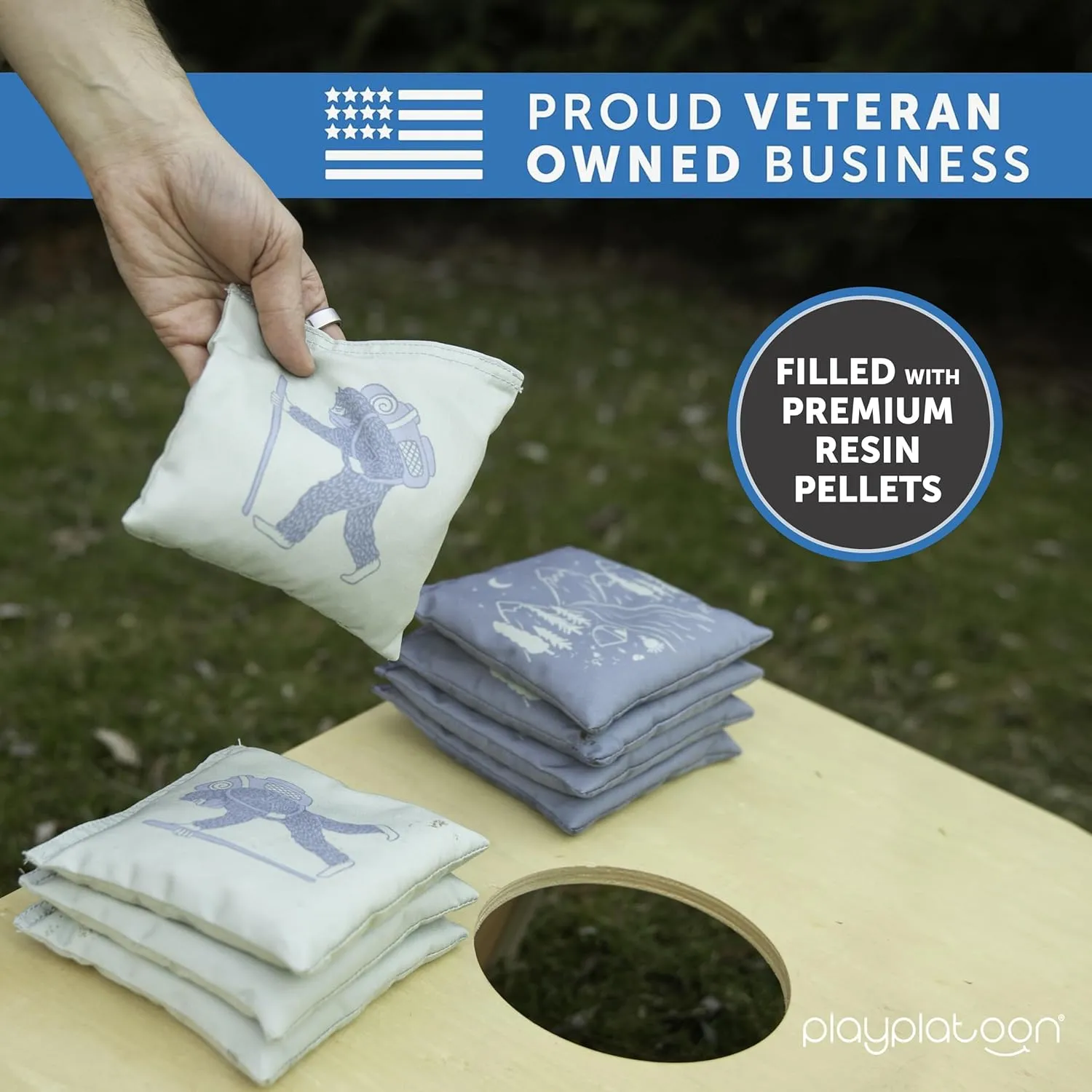Professional Cornhole Bags - Set of 8 Regulation All Weather Double Sided - Sticky Side/Slick Side Bean Bags for Pro Corn Hole Game