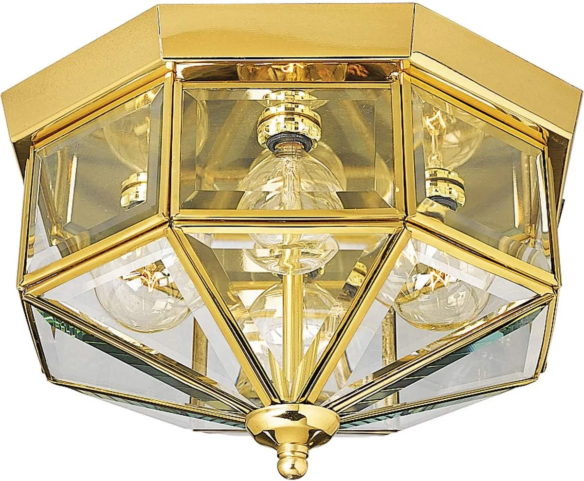 Progress Lighting P5789-10 Beveled Glass Close-to-Ceiling, 12-Inch Diameter x 7-Inch Height, Brass