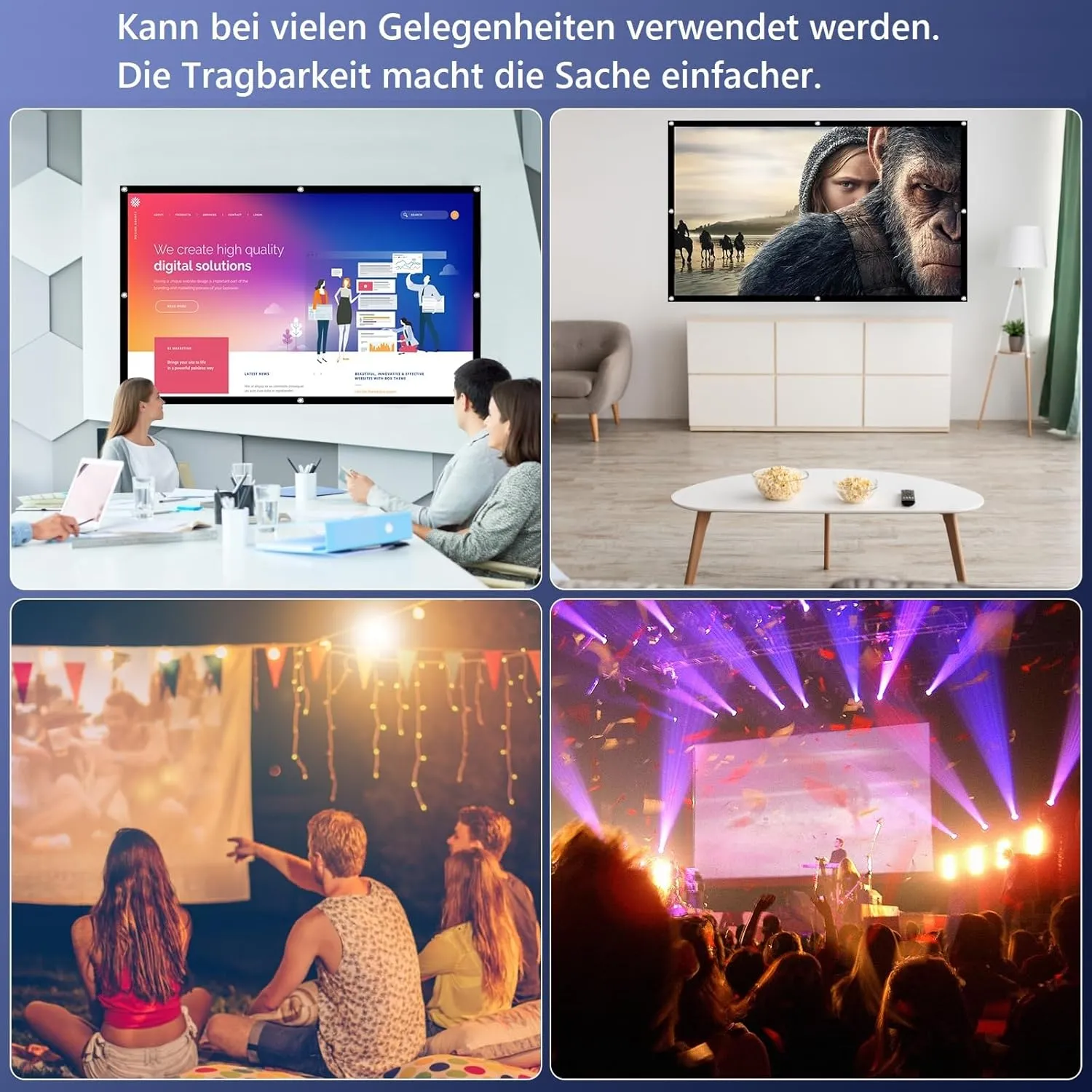 Projector Screen 150 Inch Outdoor Portable Movie Screen,16:9/Foldable/Anti-Crease/1.1 Gain/160°Viewing/Washablewith,with Nail Hooks and Carrying Bag,Support Double Sided Projection (150 INCH)
