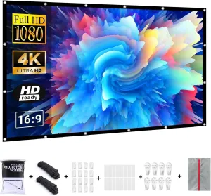 Projector Screen 150 Inch Outdoor Portable Movie Screen,16:9/Foldable/Anti-Crease/1.1 Gain/160°Viewing/Washablewith,with Nail Hooks and Carrying Bag,Support Double Sided Projection (150 INCH)
