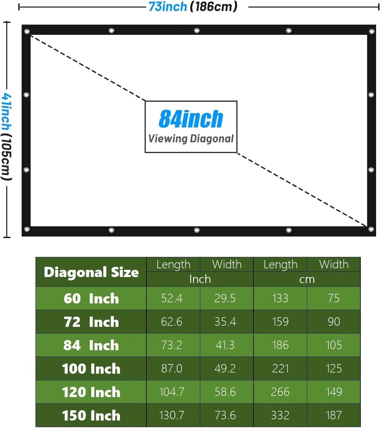 Projector Screen 84 Inch Portable Movie Screen for Outdoor Indoor 16:9 Foldable Wrinkle-Free 1.1 GAIN,160°Viewing,Support Front Rear Projection with 16 Sticky Hooks & 8 Nail Hooks (84 INCH)