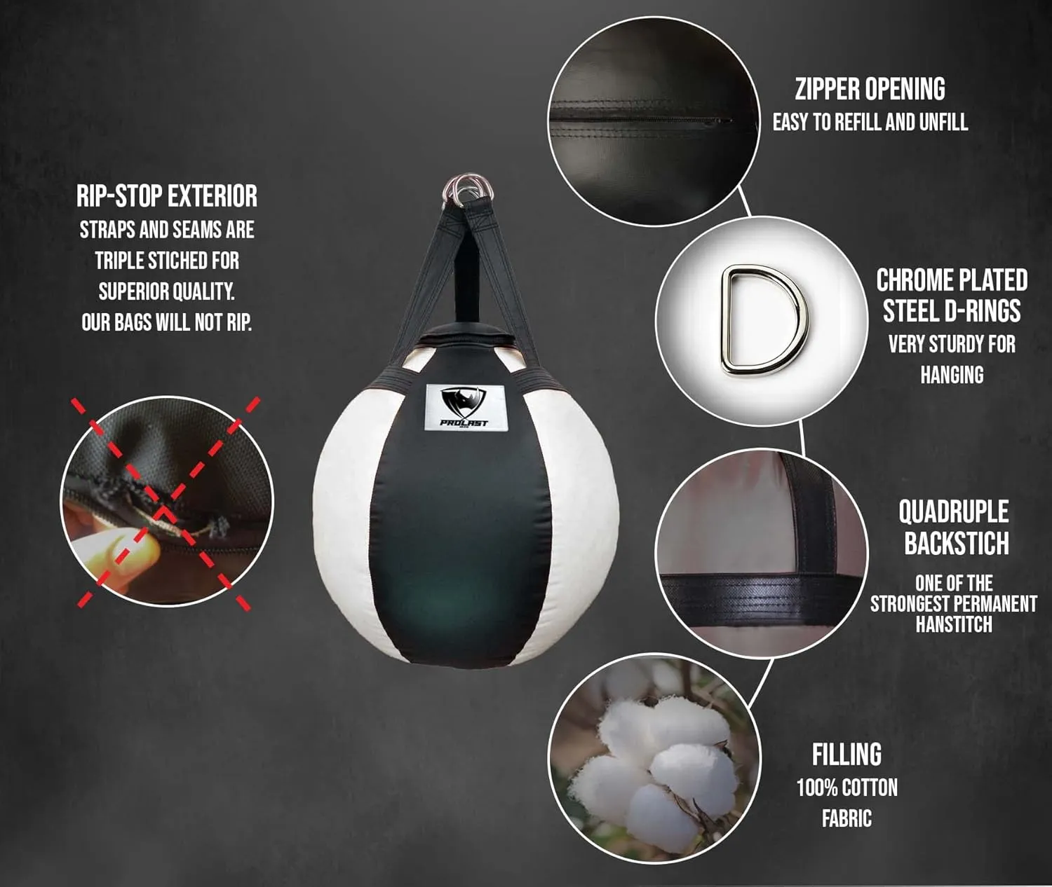 PROLAST Wrecking Ball Heavy Bag Body Snatcher Professional Boxing Training Muay Thai MMA Specialty Punching Bag (Filled)