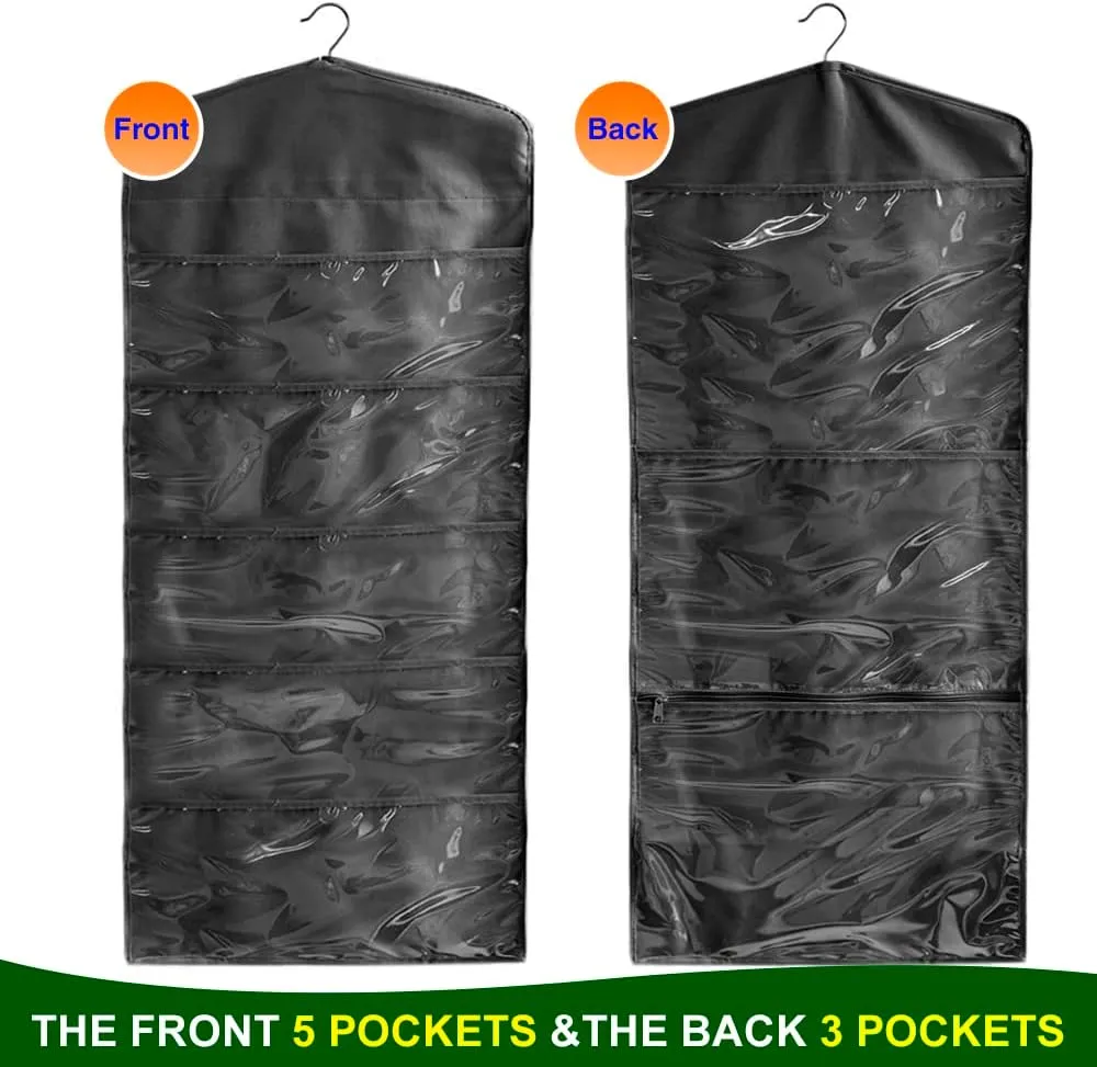 ProPik Hanging Double Sided Gift Bag Storage Organizer with Multiple Front and Back Pockets - Organize Your Gift Wrap, Tissue Paper, and Paper Bags 38 x 16 Inch PVC (Full Black)