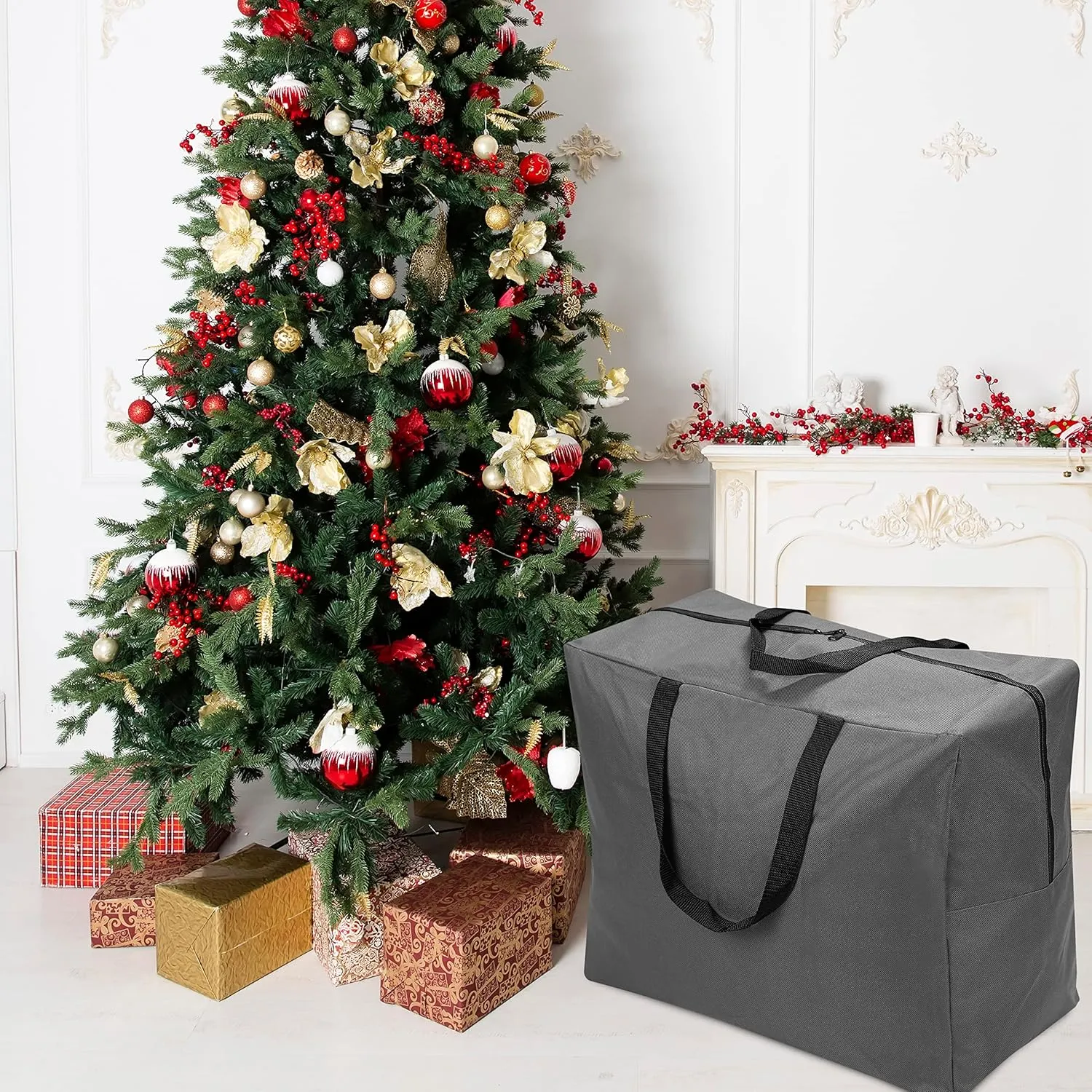 ProPik Holiday Ornaments Accessories Storage Bag Tear-proof Polyester Material 15” X 9.8” X 18.1” With Handles And Full Length Zipper (Gray)