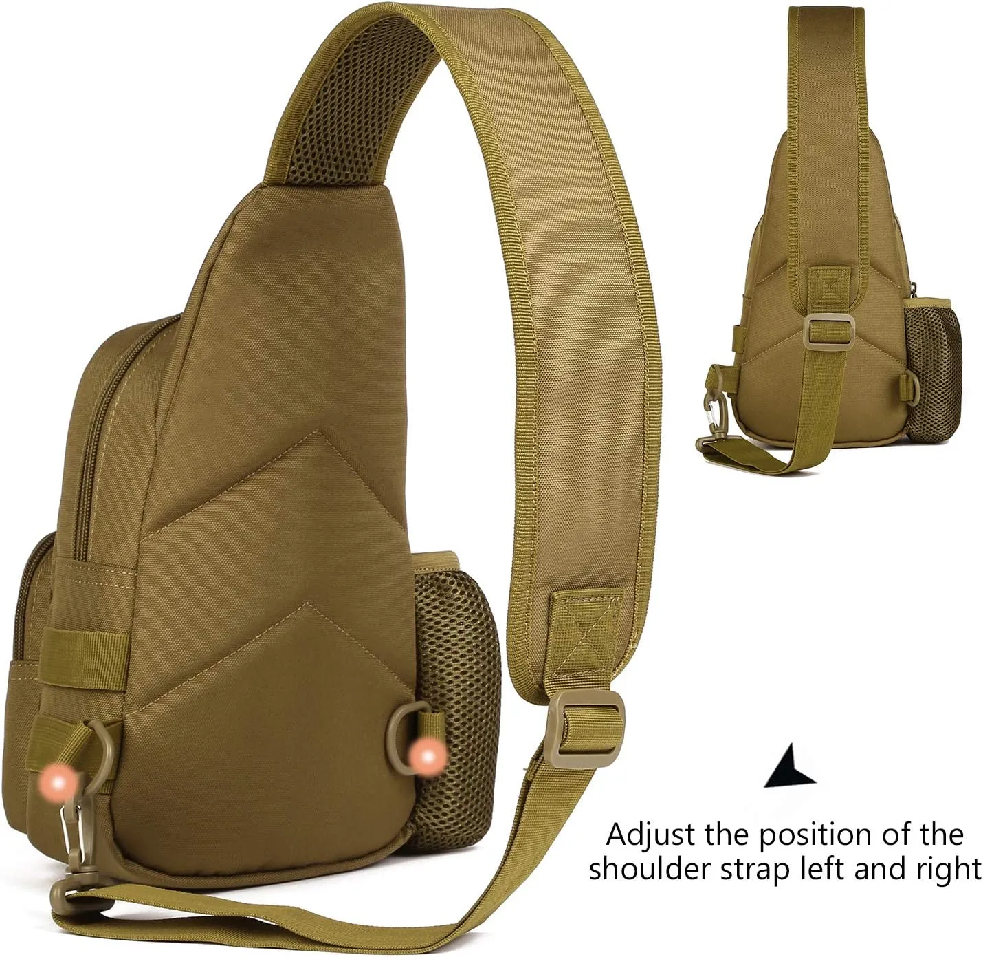 Protector Plus Tactical Sling Bag Military MOLLE Crossbody Pack Chest Shoulder Backpack with Water Bottle Holder Pouch EDC Diaper Motorcycle Bicycle Daypack (Patch Included),Brown