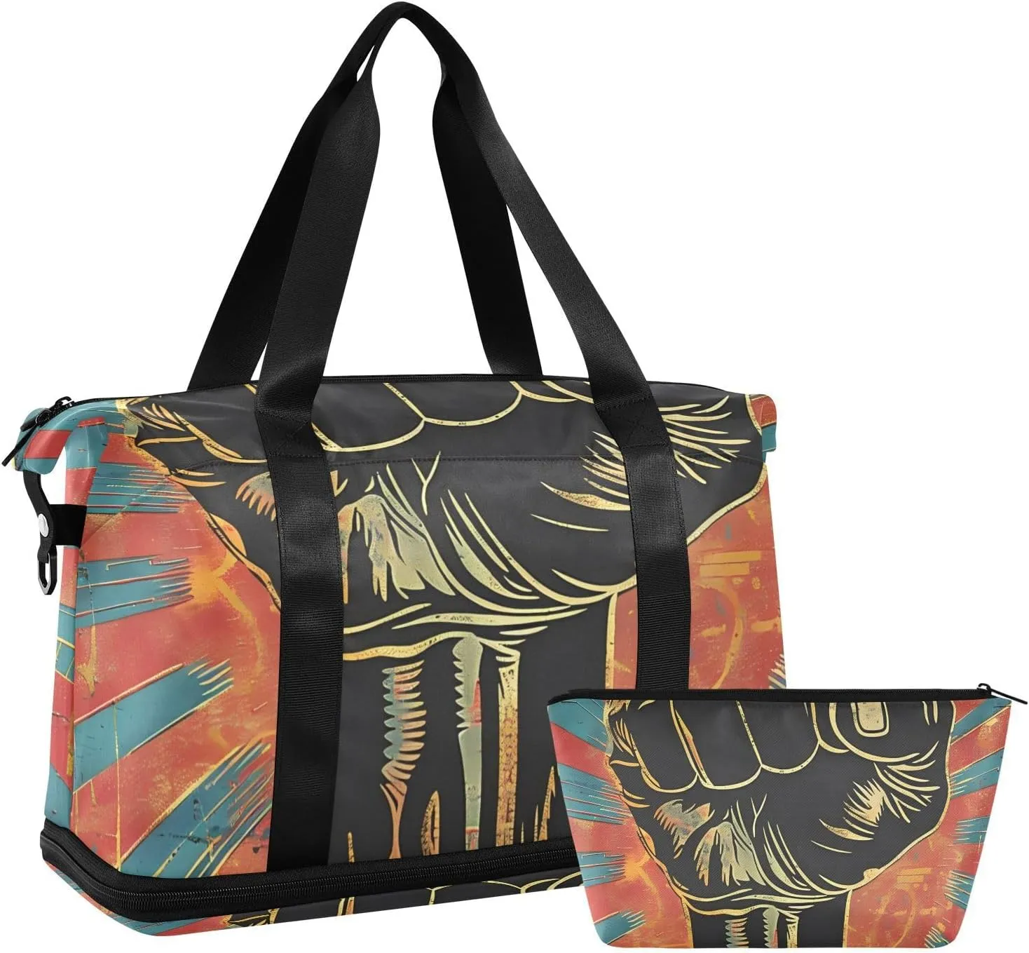 Protest Fist Illustration Sports Tote Gym Bag Gym Sports Carry with Toiletry Bag for Travel Foldable